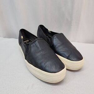 Keds + Kade Spade Size 7 Navy Leather Slip-On Triple Decker Platform Sneakers Co